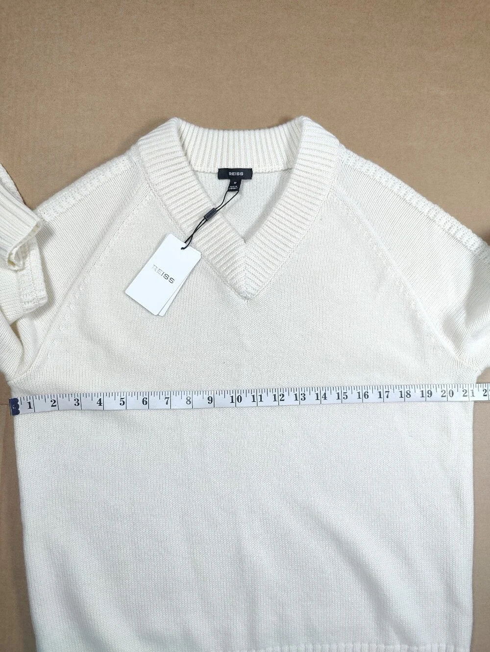 NWT Reiss Hawthorne Ivory Wool Rib Detail Heavyweight Sweater Sz M Retail 230$